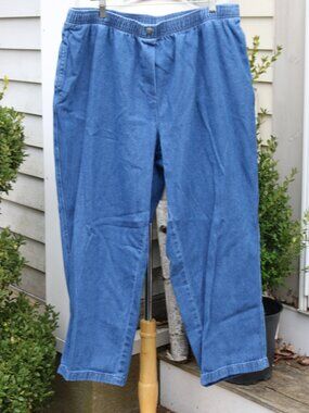 Woman Within Petite 7 Day Straight Leg Elastic Waist Jeans Sz 32W Petite